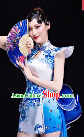 Chinese Traditional Folk Dance Yangko Costumes Drum Dance White Dress for Women Chinese Traditional Folk Dance Yangko Costumes Drum Dance White Dress for Women