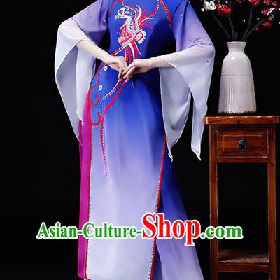Chinese Traditional Classical Dance Costumes Umbrella Dance Group Dance Royalblue Dress for Women