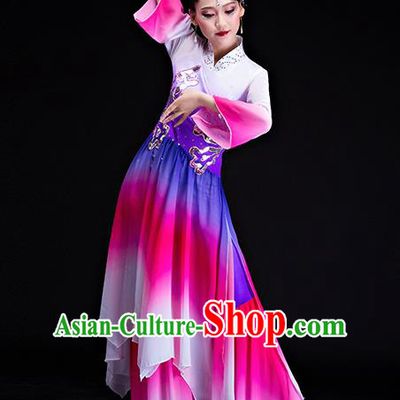 Chinese Traditional Classical Dance Costumes Umbrella Dance Group Dance Purple Dress for Women