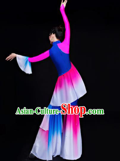 Chinese Traditional Folk Dance Yangko Costumes Group Dance Rosy Dress for Women
