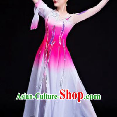 Chinese Traditional Classical Dance Lotus Dance Costumes Umbrella Dance Pink Dress for Women