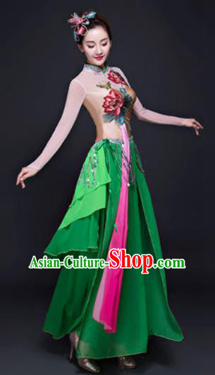 Chinese Traditional Classical Dance Lotus Dance Costumes Umbrella Dance Green Dress for Women Chinese Traditional Classical Dance Lotus Dance Costumes Umbrella Dance Green Dress for Women