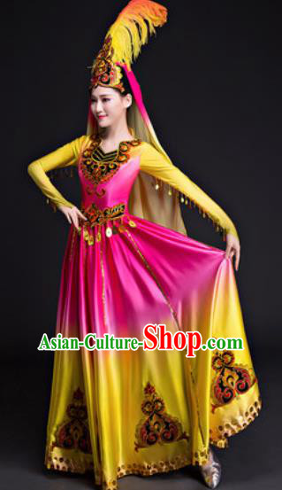 Chinese Traditional Uyghur Nationality Folk Dance Costumes Group Dance Dress for Women