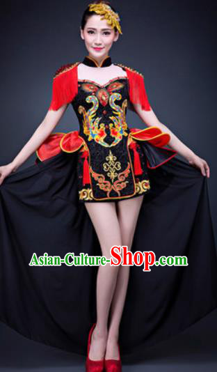 Chinese Traditional Folk Dance Costumes New Year Drum Dance Black Dress for Women Chinese Traditional Folk Dance Costumes New Year Drum Dance Black Dress for Women