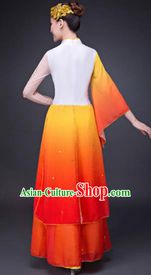 Chinese Traditional Umbrella Dance Costumes Classical Dance Lotus Dance Orange Dress for Women
