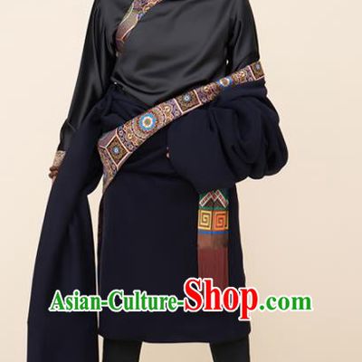 Traditional Chinese Zang Nationality Dance Costumes Tibetan Folk Dance Ethnic Clothing for Men