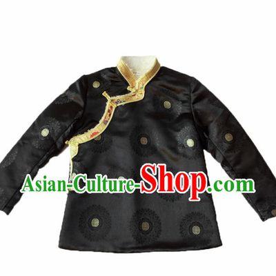 Traditional Chinese Zang Nationality Dance Costumes Ethnic Folk Dance Tibetan Black Jacket for Women