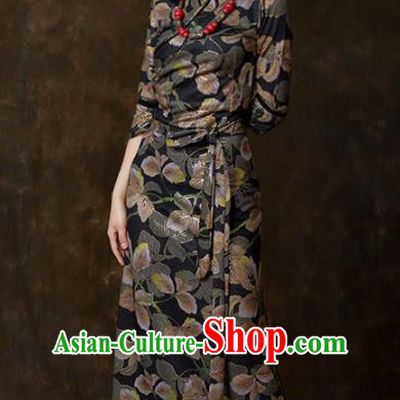 Traditional Chinese Zang Nationality Dance Costumes Tibetan Ethnic Folk Dance Black Dress for Women