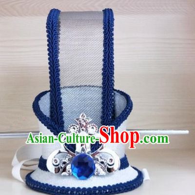 Chinese Ancient Nobility Childe Hair Accessories Han Dynasty Bridegroom Royalblue Headwear for Men