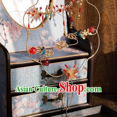 Chinese Ancient Wedding Accessories Bride Palace Fans Handmade Butterfly Round Fan for Women