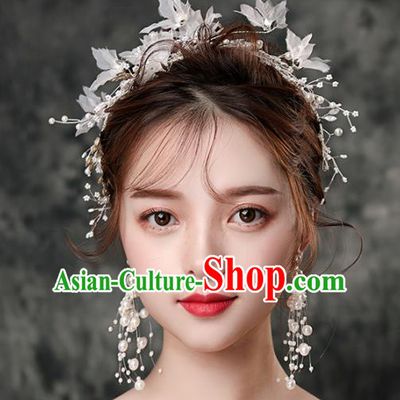 Top Grade Handmade Wedding Hair Accessories Bride White Silk Flowers Hair Clasp Headwear for Women