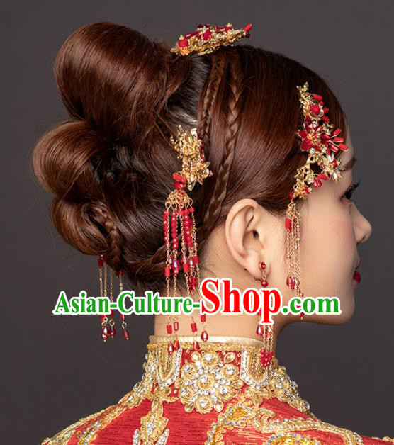 Chinese Ancient Wedding Hair Accessories Bride Red Tassel Hairpins Headwear for Women Chinese Ancient Wedding Hair Accessories Bride Red Tassel Hairpins Headwear for Women
