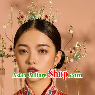 Chinese Ancient Wedding Hair Accessories Palace Phoenix Coronet Bride Hairpins Headwear for Women