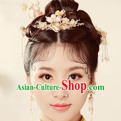 Chinese Ancient Wedding Hair Accessories Pearls Tassel Step Shake Bride Hairpins Headwear for Women