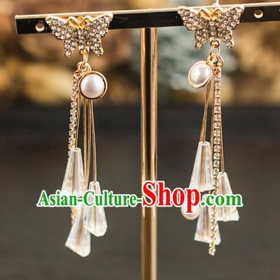 Handmade Wedding Crystal Butterfly Ear Accessories Top Grade Bride Hanfu Earrings for Women
