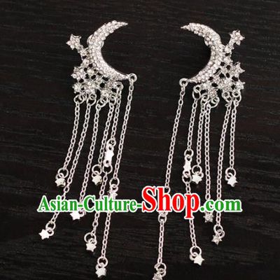 Handmade Wedding Crystal Moon Ear Accessories Top Grade Bride Hanfu Earrings for Women