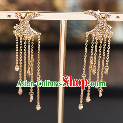 Handmade Wedding Golden Crystal Moon Ear Accessories Top Grade Bride Hanfu Earrings for Women