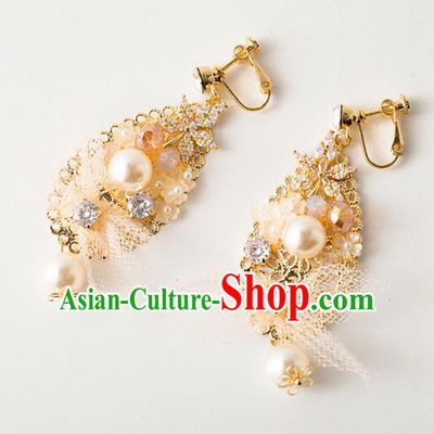 Handmade Wedding Ear Accessories Top Grade Bride Hanfu Pearls Golden Earrings for Women