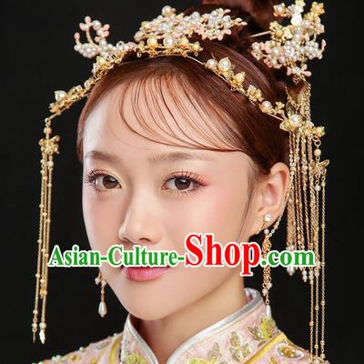 Chinese Ancient Bride Wedding Hair Accessories Hair Clasp Tassel Hairpins Headwear for Women