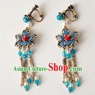 Handmade Wedding Ear Accessories Top Grade Bride Hanfu Blueing Tassel Earrings for Women