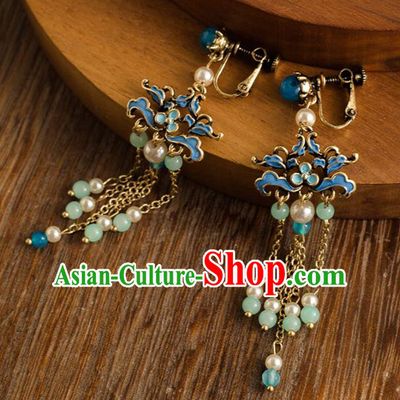 Handmade Wedding Blueing Ear Accessories Top Grade Bride Hanfu Tassel Earrings for Women