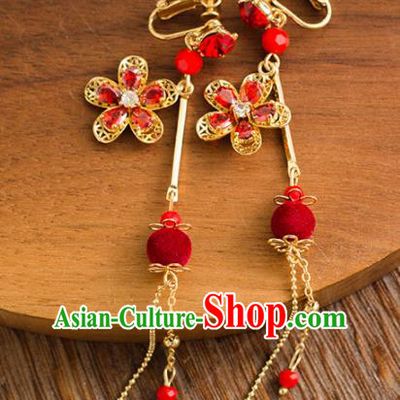 Handmade Wedding Red Crystal Ear Accessories Top Grade Bride Hanfu Tassel Earrings for Women