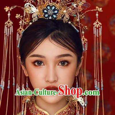Chinese Ancient Bride Tassel Phoenix Coronet Wedding Hair Accessories Palace Hairpins Headwear for Women