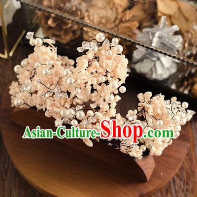 Top Grade Handmade Wedding Hair Accessories Bride Flowers Pearls Royal Crown Headwear for Women