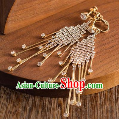 Handmade Wedding Ear Accessories Top Grade Bride Hanfu Golden Crystal Earrings for Women
