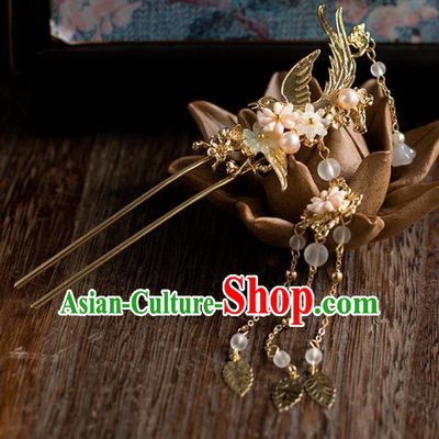 Chinese Ancient Bride Wedding Hair Accessories Tassel Step Shake Golden Hanfu Hairpins Headwear for Women