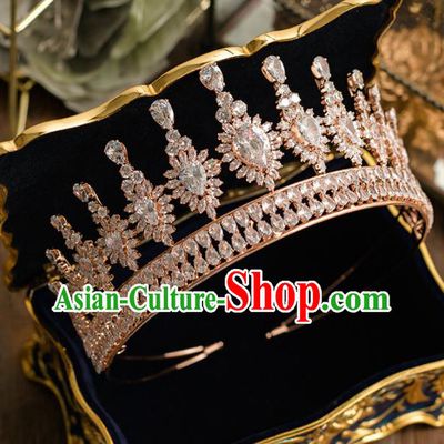 Top Grade Wedding Bride Hair Accessories Princess Handmade Champagne Crystal Royal Crown Headwear for Women