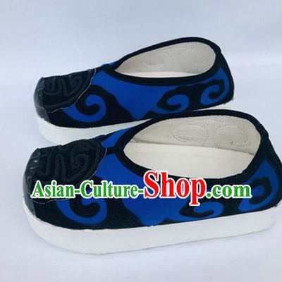 Chinese Traditional Shoes Ancient Beijing Opera Shoes Hanfu Royalblue Shoes for Men