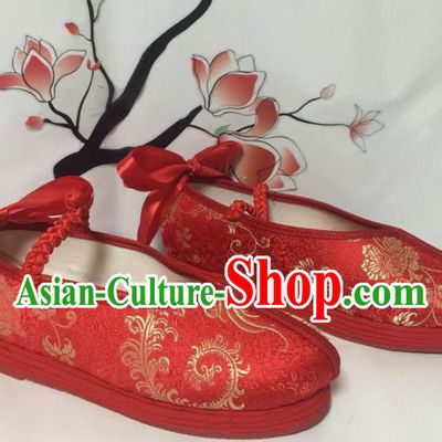 Traditional Chinese Shoes Wedding Shoes Ancient Princess Shoes Red Blood Stained Shoes for Women