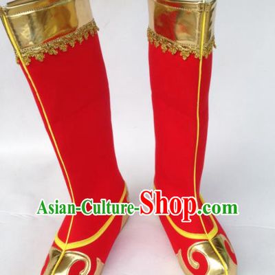 Chinese Traditional Shoes Beijing Opera Handsome Monkey King Shoes Ancient Red Boots for Men