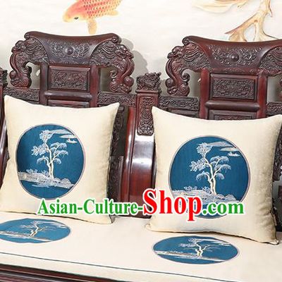 Chinese Classical Household Ornament Traditional Handmade White Brocade Cushion Back Cushion