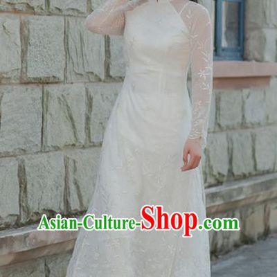 Chinese Traditional Costumes National Qipao Dress White Cheongsam for Women