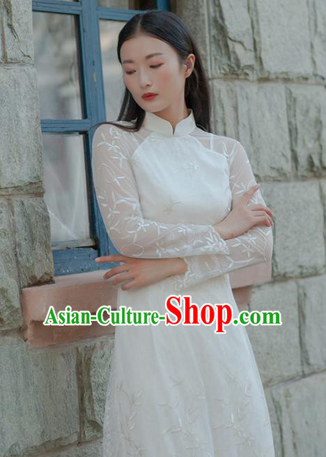 Chinese Traditional Costumes National Qipao Dress White Cheongsam for Women Chinese Traditional Costumes National Qipao Dress White Cheongsam for Women