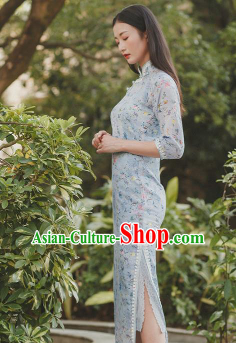 Chinese Traditional Costumes National Qipao Dress Blue Cheongsam for Women Chinese Traditional Costumes National Qipao Dress Blue Cheongsam for Women