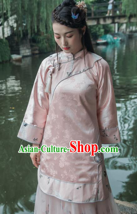 Chinese Traditional Costumes National Upper Outer Garment Pink Silk Qipao Blouse for Women Chinese Traditional Costumes National Upper Outer Garment Pink Silk Qipao Blouse for Women