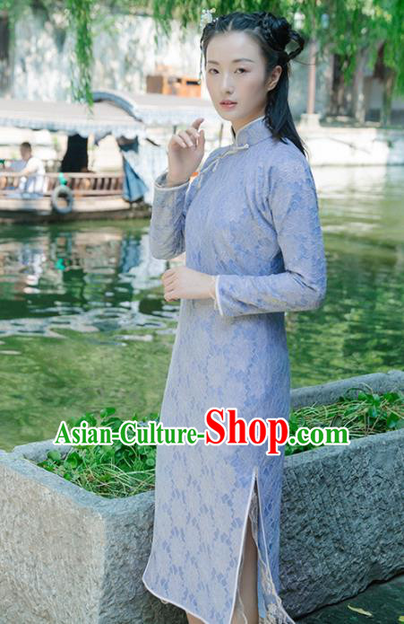 Chinese Traditional Costumes National Light Blue Qipao Dress Classical Cheongsam for Women Chinese Traditional Costumes National Light Blue Qipao Dress Classical Cheongsam for Women
