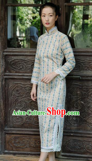 Chinese Traditional Costumes National Beige Qipao Dress Classical Cheongsam for Women Chinese Traditional Costumes National Beige Qipao Dress Classical Cheongsam for Women