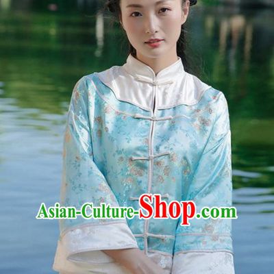 Chinese Traditional Costumes National Upper Outer Garment Green Brocade Qipao Coat for Women