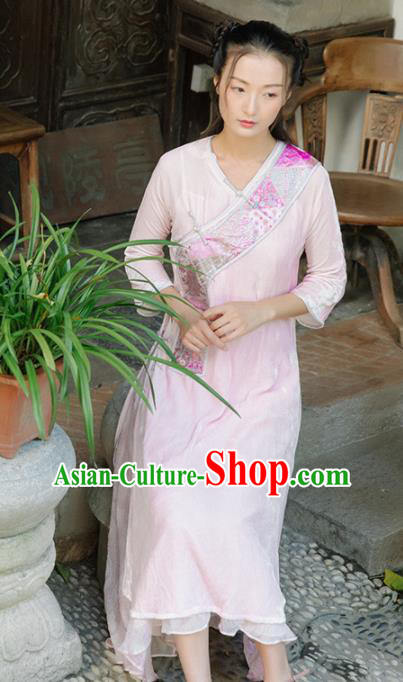 Chinese Traditional Costumes National Pink Qipao Dress Classical Cheongsam for Women Chinese Traditional Costumes National Pink Qipao Dress Classical Cheongsam for Women