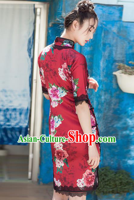 Chinese Traditional Costumes National Qipao Dress Classical Red Silk Cheongsam for Women Chinese Traditional Costumes National Qipao Dress Classical Red Silk Cheongsam for Women