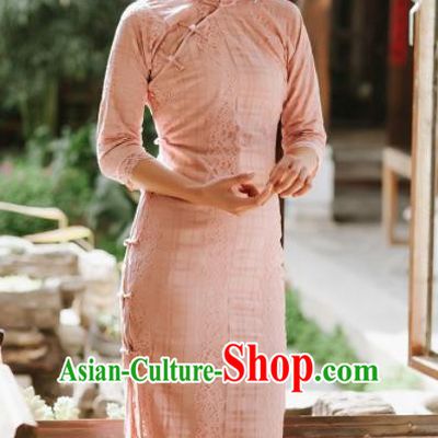 Chinese Traditional Tang Suit Costumes National Pink Qipao Dress Classical Cheongsam for Women