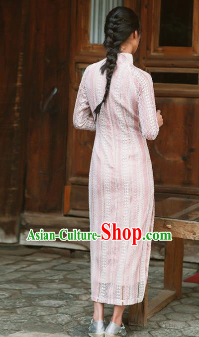 Chinese Traditional Tang Suit Costumes National Lace Qipao Dress Classical Cheongsam for Women