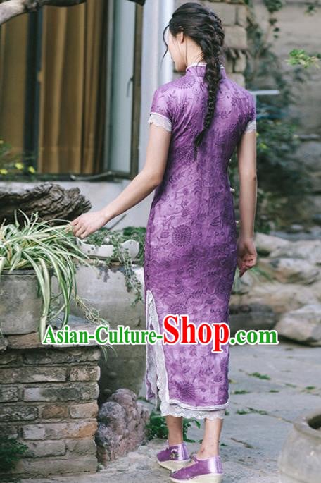 Chinese Traditional Costumes National Tang Suit Purple Qipao Dress Classical Cheongsam for Women Chinese Traditional Costumes National Tang Suit Purple Qipao Dress Classical Cheongsam for Women