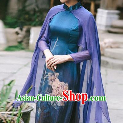 Chinese Traditional Costumes National Navy Qipao Dress Tang Suit Cheongsam for Women