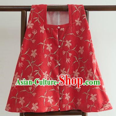 Chinese Ancient Ming Dynasty Historical Costumes Traditional Square Collar Red Vest for Women