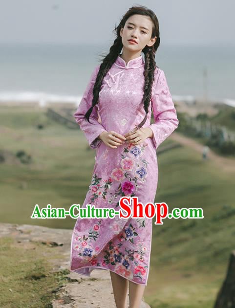 Chinese National Pink Silk Qipao Dress Traditional Costumes Tang Suit Cheongsam for Women Chinese National Pink Silk Qipao Dress Traditional Costumes Tang Suit Cheongsam for Women